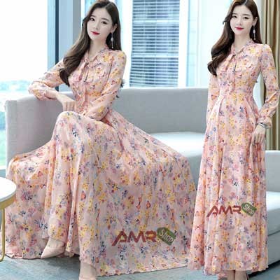 Women High Quality China Tie design Long sleeve 3D Screen Print Long Kurti Bybe Pink 1511