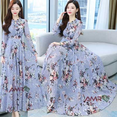 Women High Quality China Neckline design Long sleeve Long Kurti Sky 1502