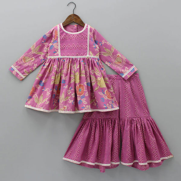 Vibrant Blossom Ensemble: Multicolor Floral Full sleeve tops with Sharara 1903