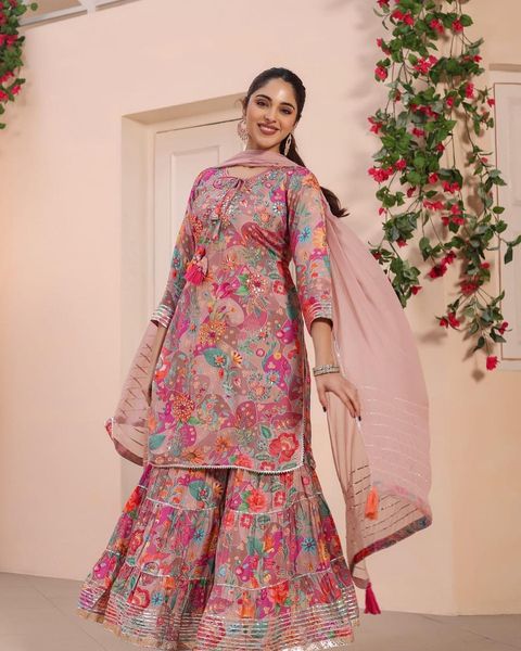 Stylish Exclusive real mirror three pcs (Full Ready Pant, Kameez , Orna) Premium Quality 2057