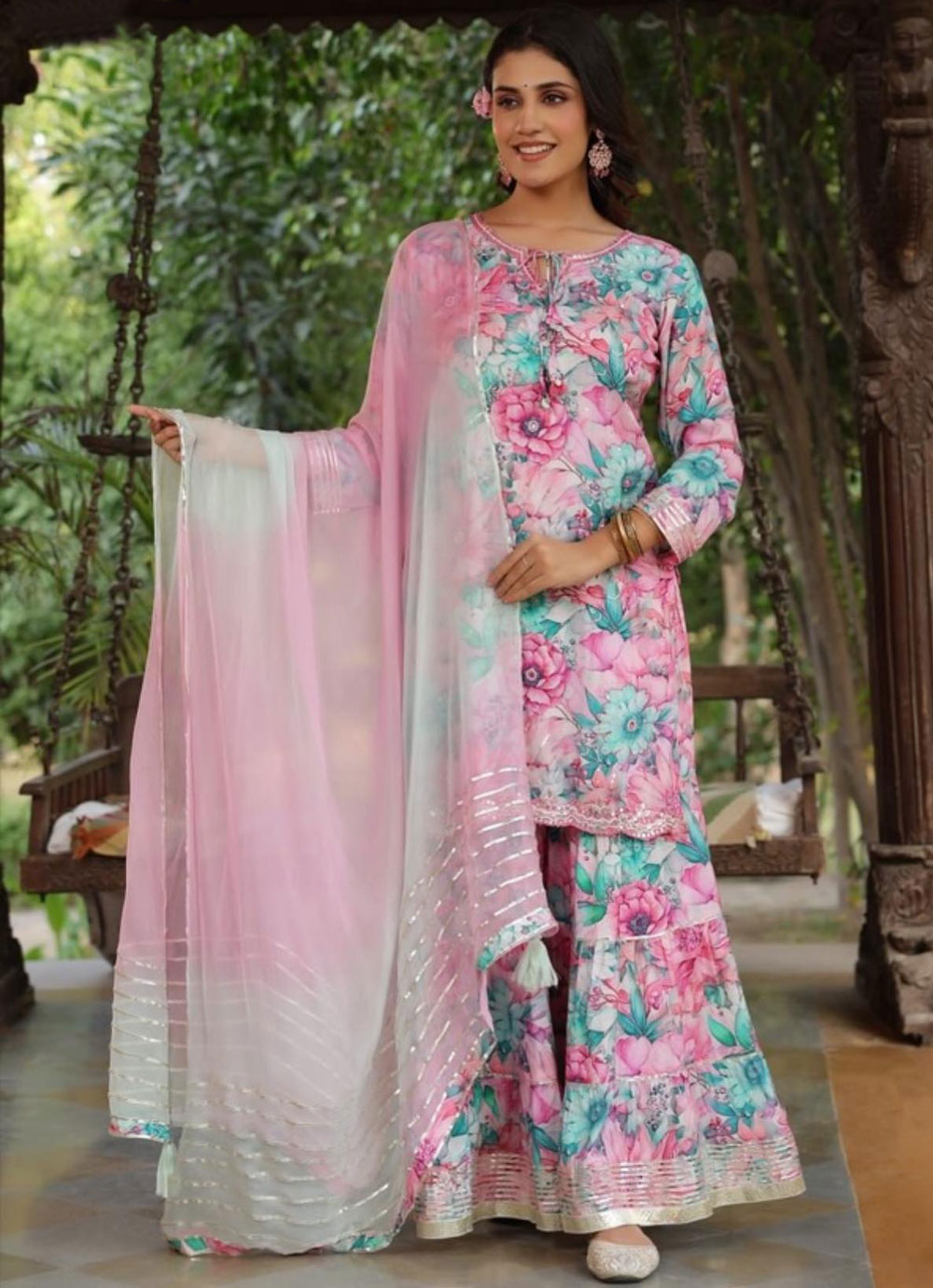 Stylish Exclusive real mirror three pcs (Full Ready Pant, Kameez , Orna) Premium Quality 2056