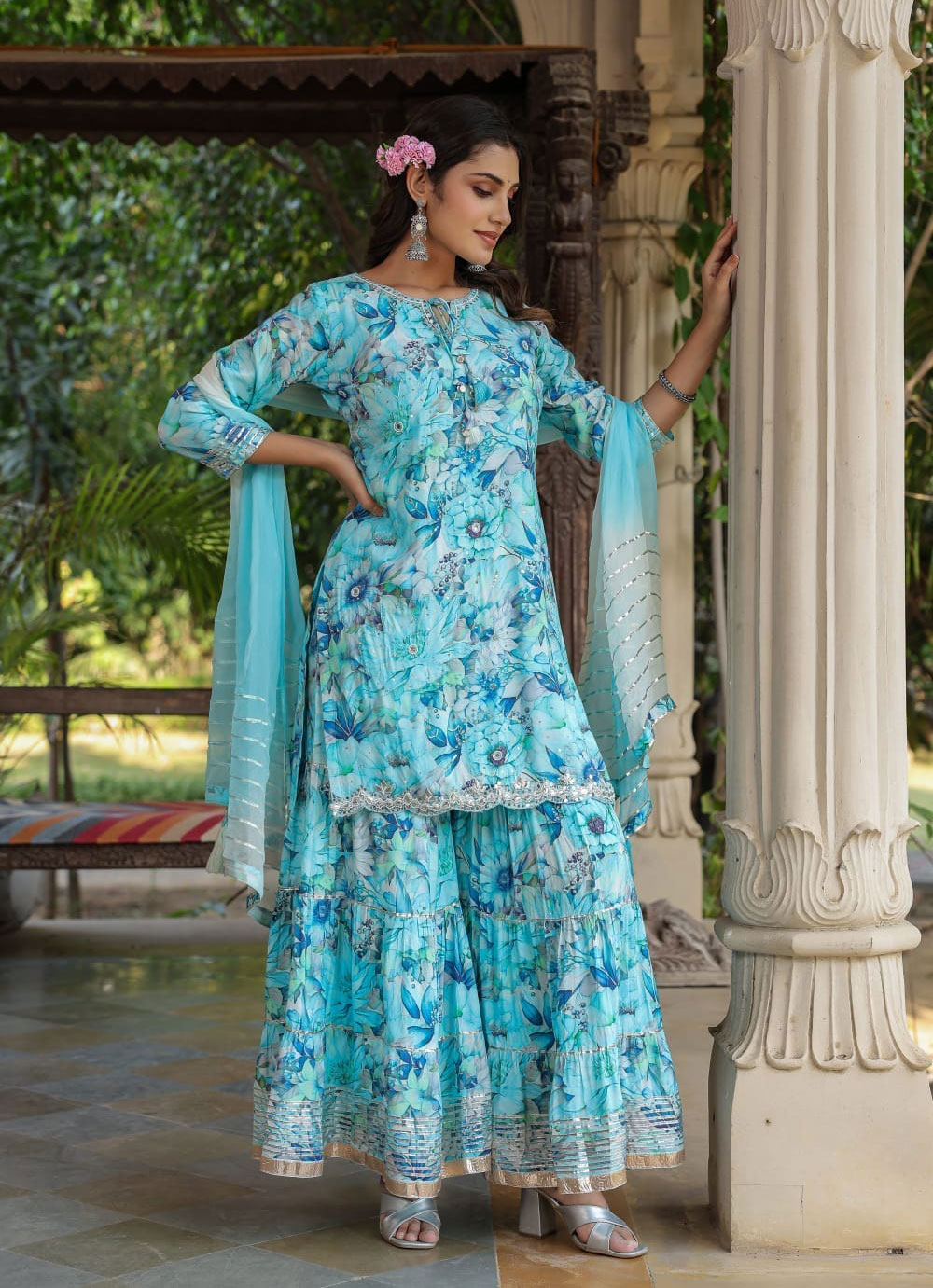 Stylish Exclusive real mirror three pcs (Full Ready Pant, Kameez , Orna) Premium Quality 2055