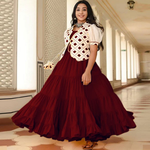 New Arrival Exclusive Indian Flower Koti gown Maroon 1714