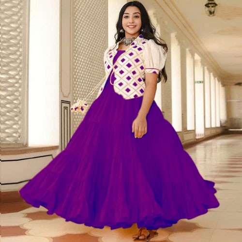 New Arrival Exclusive Indian Flower Koti gown Purple 1713