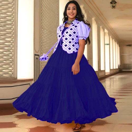 New Arrival Exclusive Indian Flower Koti gown Blue 1712