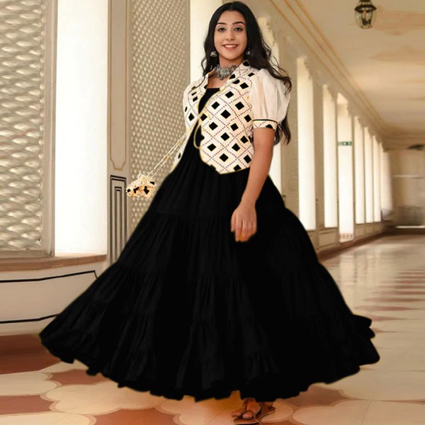 New Arrival Exclusive Indian Flower Koti gown Black 1711