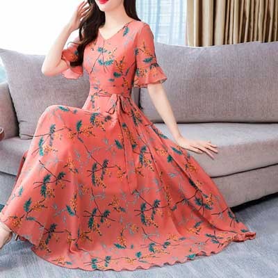Chines Short Sleeve Long Kurti Misti Color Screen Print Misty Color