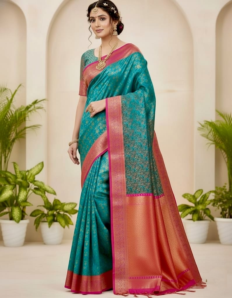 Shine in Style with Sleek Katan Saree and Blouse Piece 7001