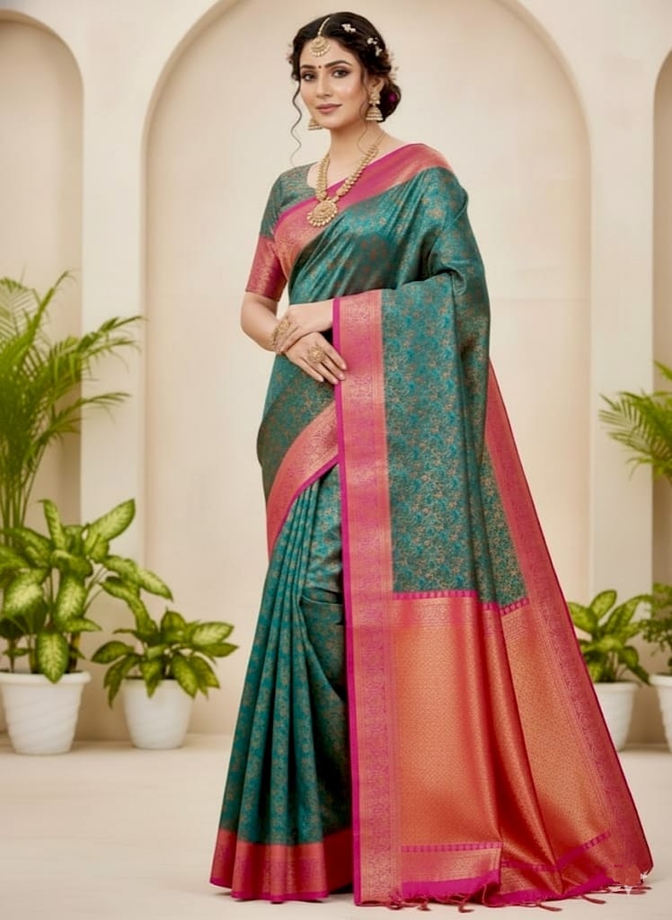 Shine in Style with Sleek Katan Saree and Blouse Piece 7002