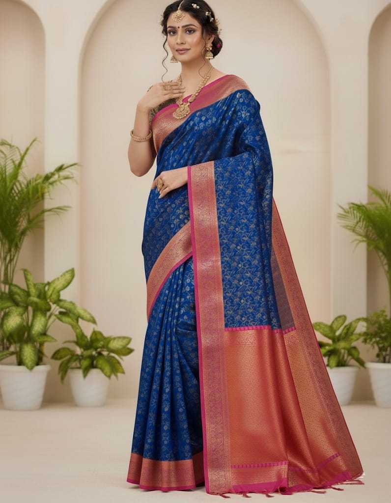 Shine in Style with Sleek Katan Saree and Blouse Piece 7003