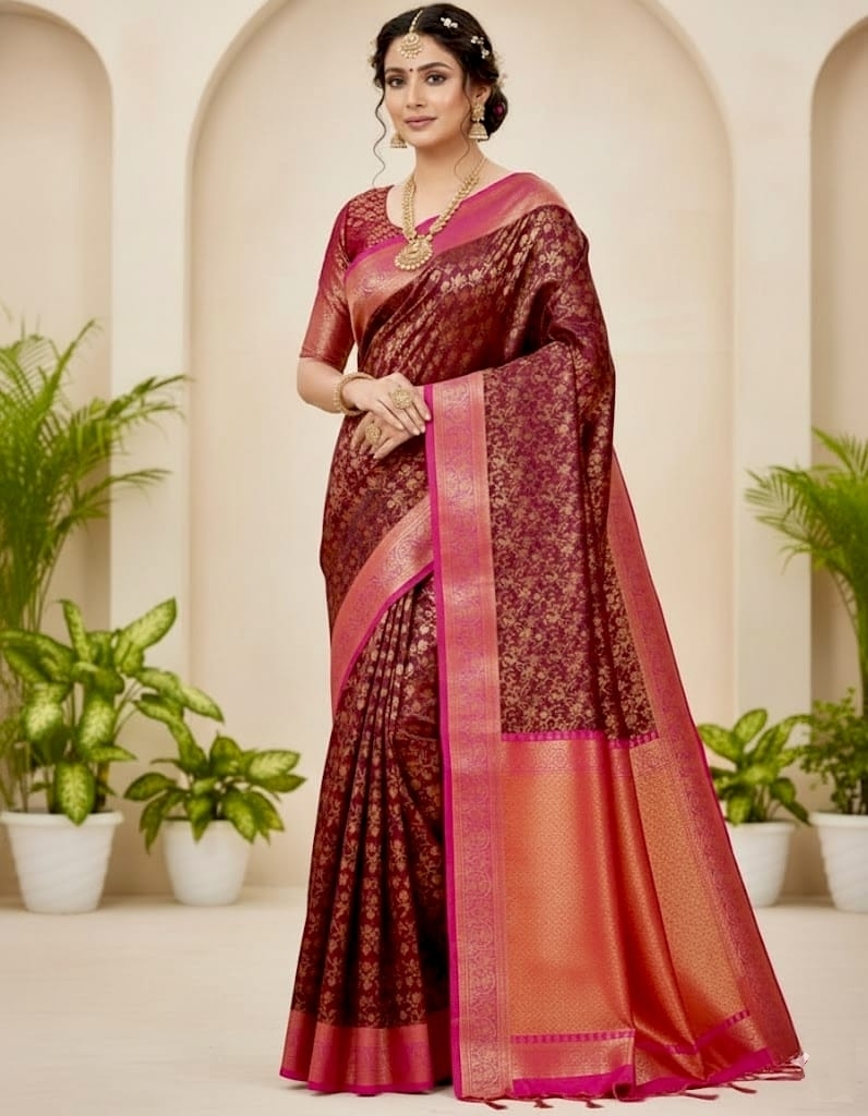 Shine in Style with Sleek Katan Saree and Blouse Piece 7004