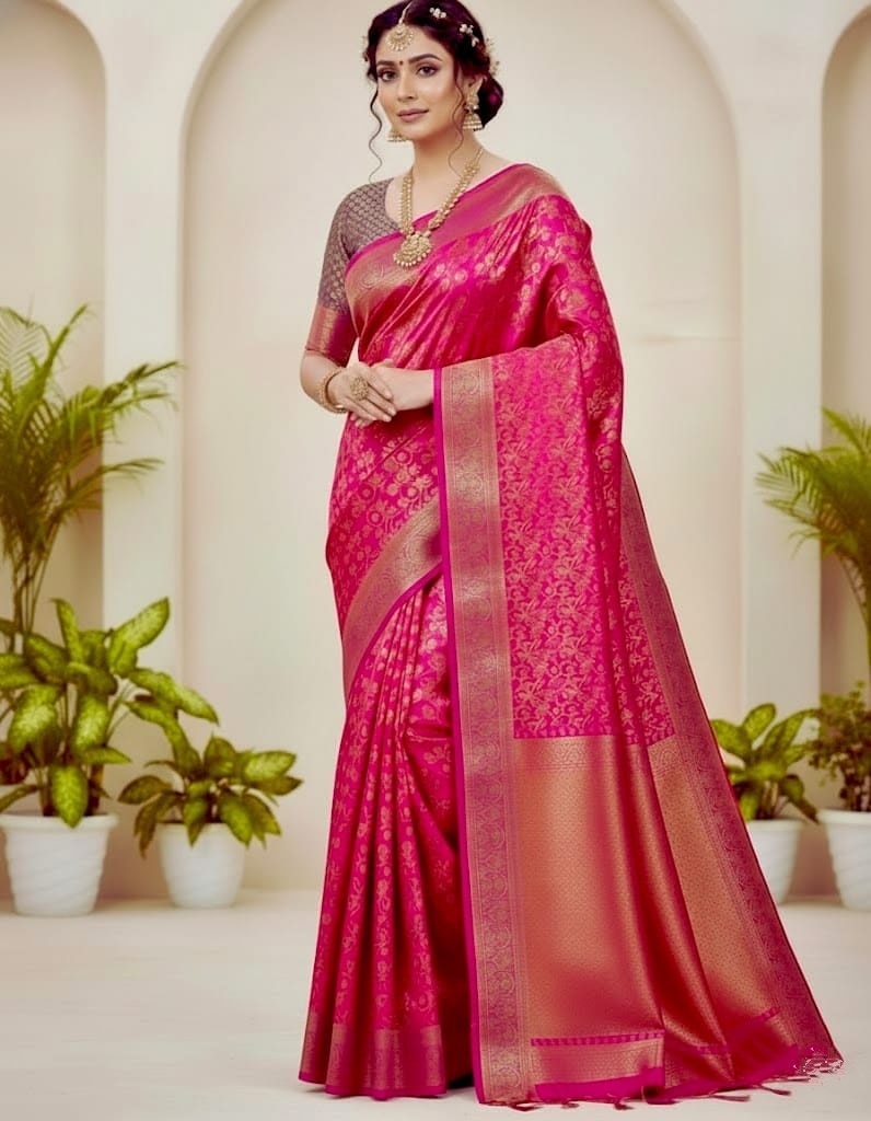 Shine in Style with Sleek Katan Saree and Blouse Piece 7005