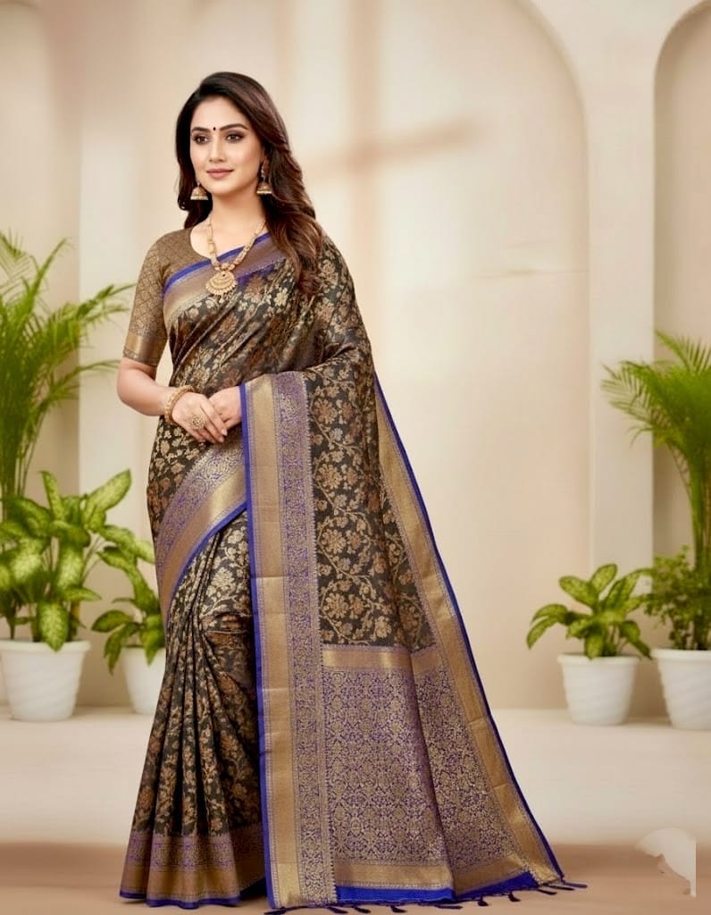 Shine in Style with Sleek Katan Saree and Blouse Piece 7006