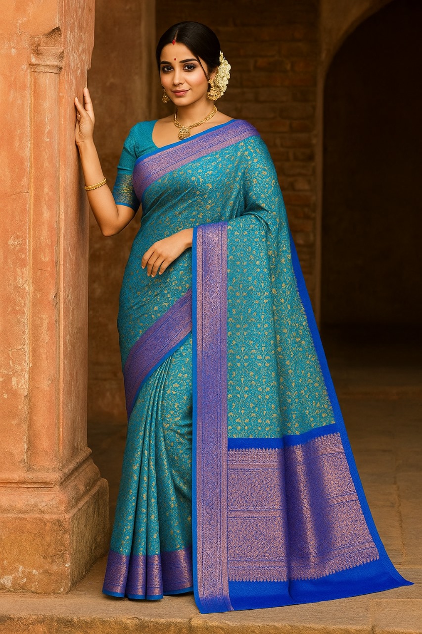 Shine in Style with Sleek Katan Saree and Blouse Piece 7009