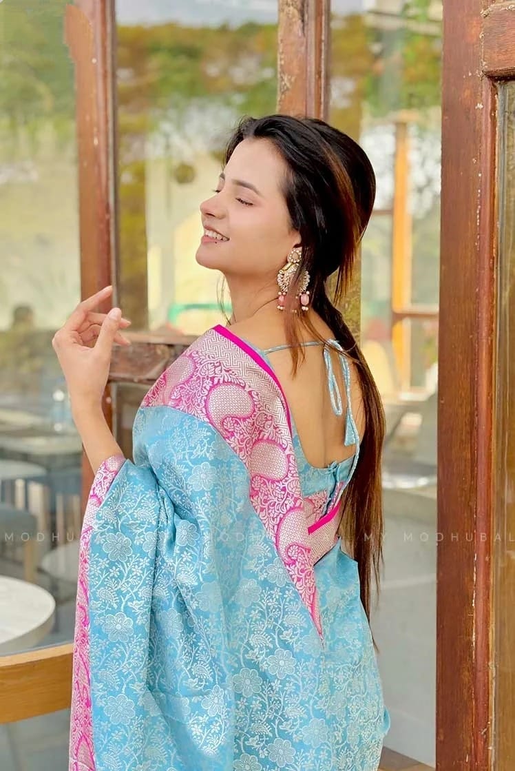 Shine in Style with Sleek Katan Saree and Blouse Piece 7011