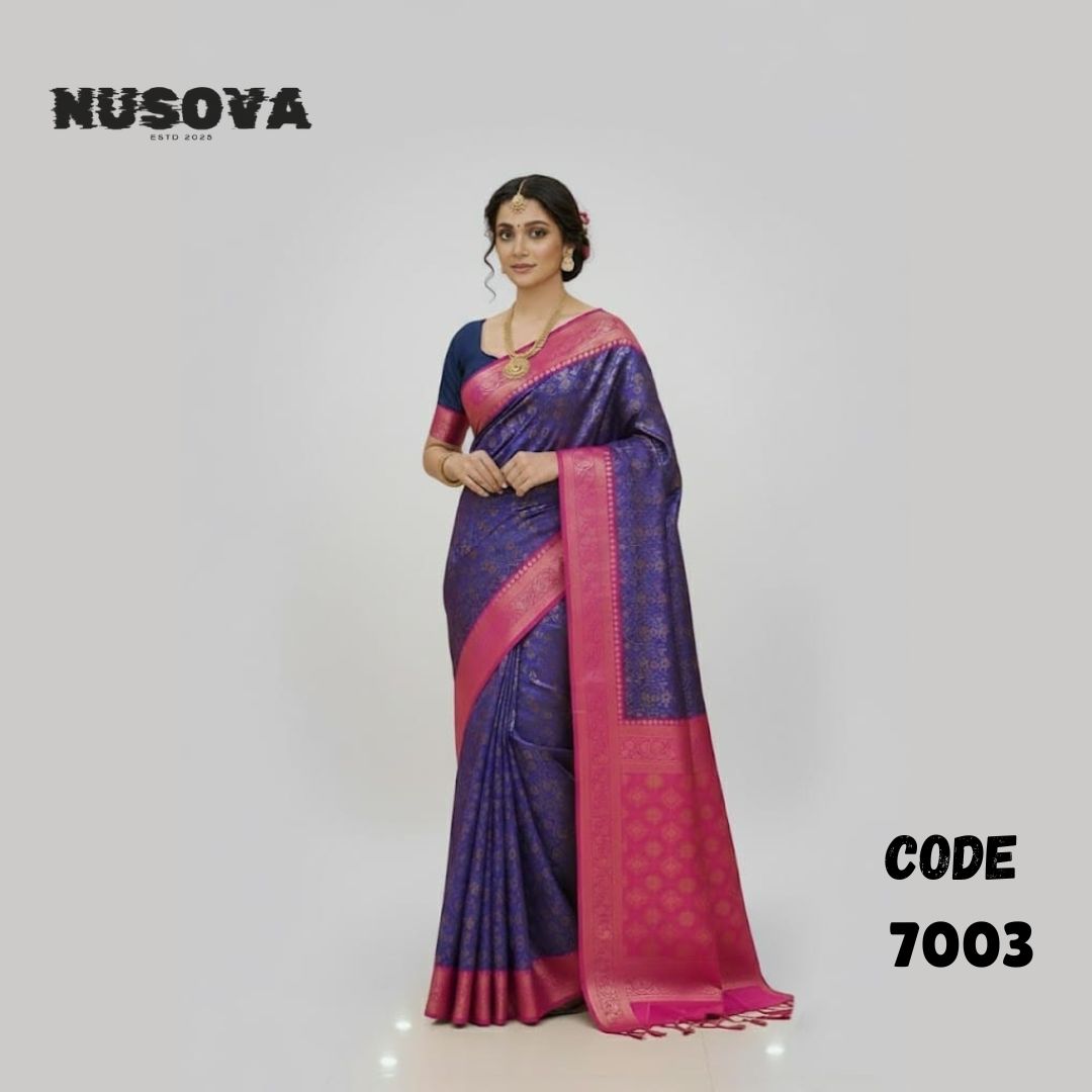 Shine in Style with Sleek Katan Saree and Blouse Piece 7012