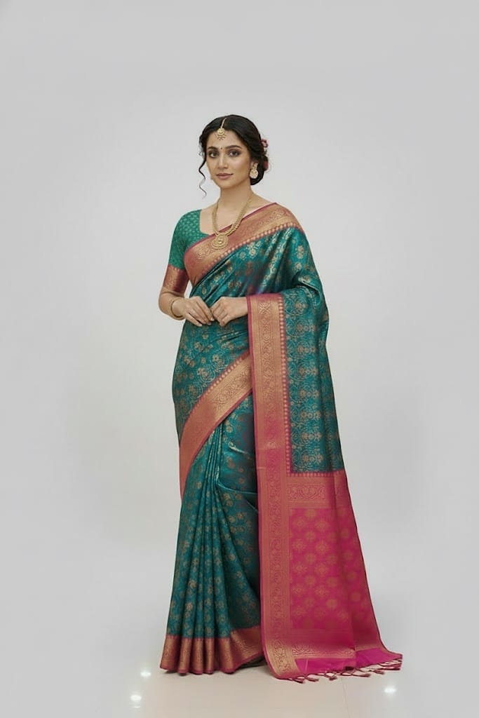 Shine in Style with Sleek Katan Saree and Blouse Piece 7002